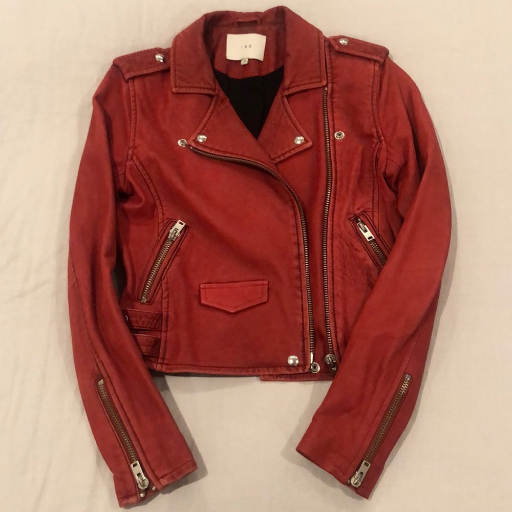 IRO Ashville Red Leather Biker Jacket Sz 40